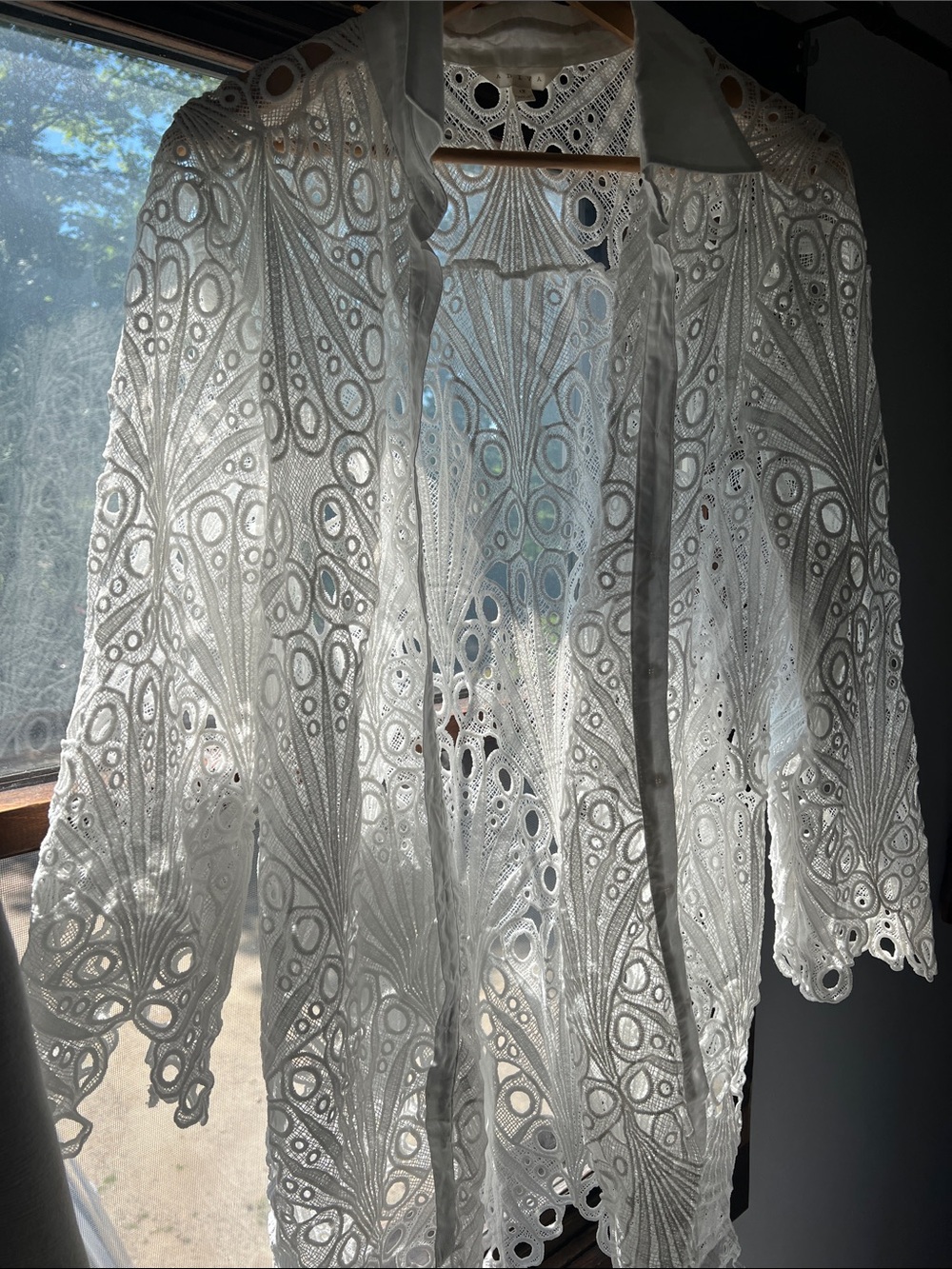 Adiva White Eyelet Lace Button-Up Blouse